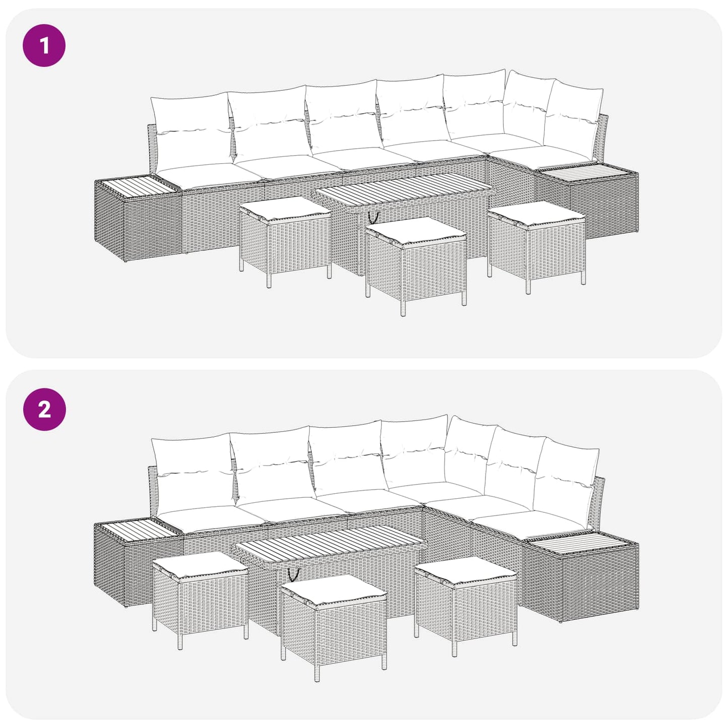 Havesofa Sæt 10 pcs Grå Poly Rattan og Pulverlakeret Stål