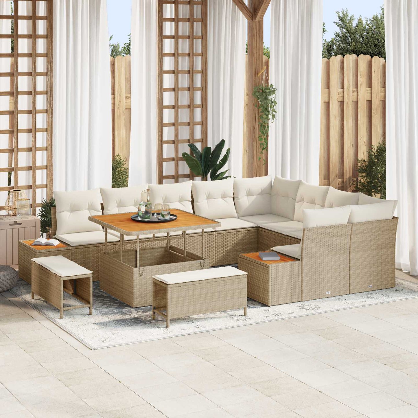 Havesofa Sæt med pude 12 pcs Beige og creme