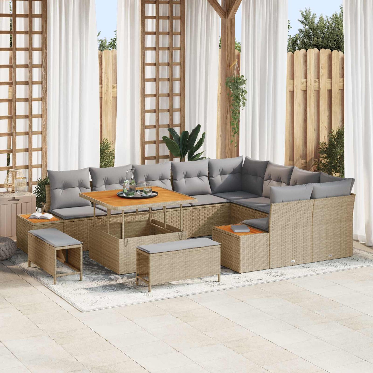 Havesofa Sæt med pude 12 pcs Beige og lys grå