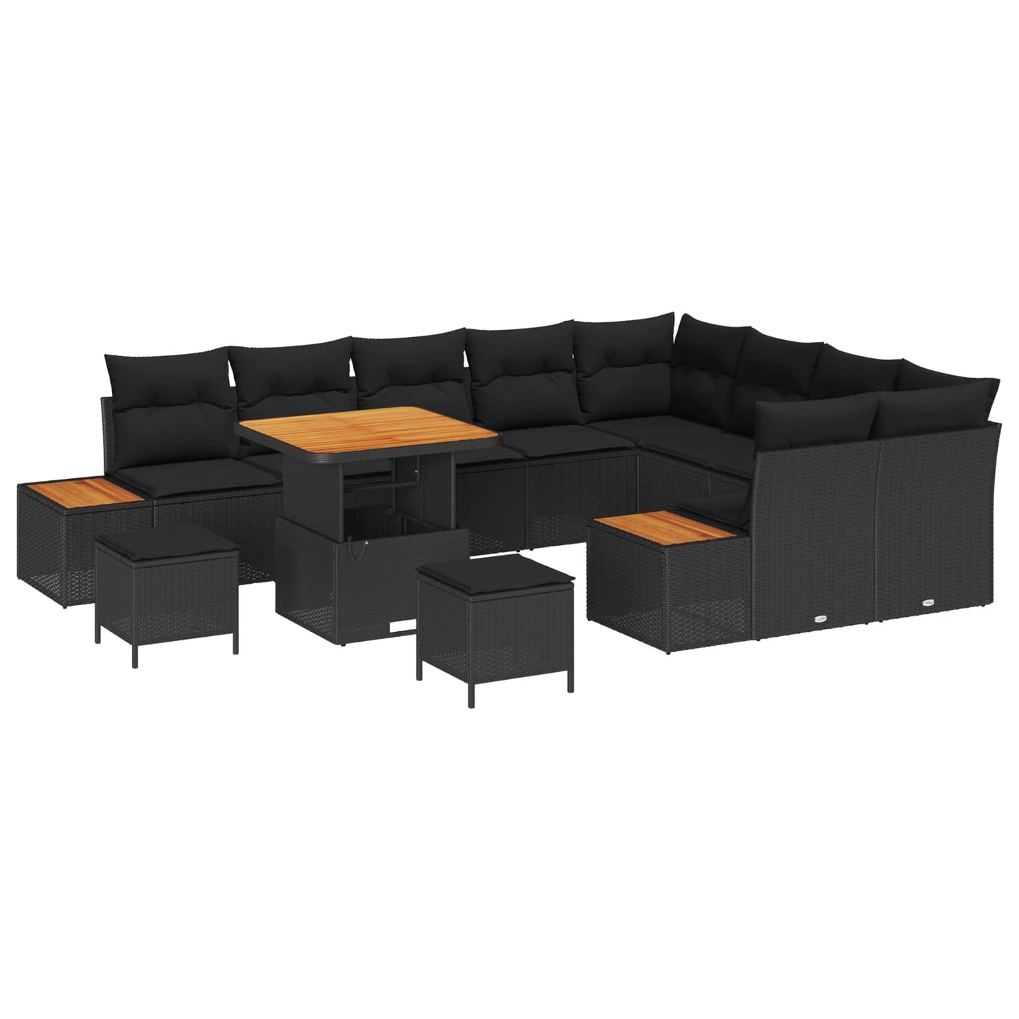Havesofa Sæt 12 pcs Sort Poly Rattan og Pulverlakeret Stål
