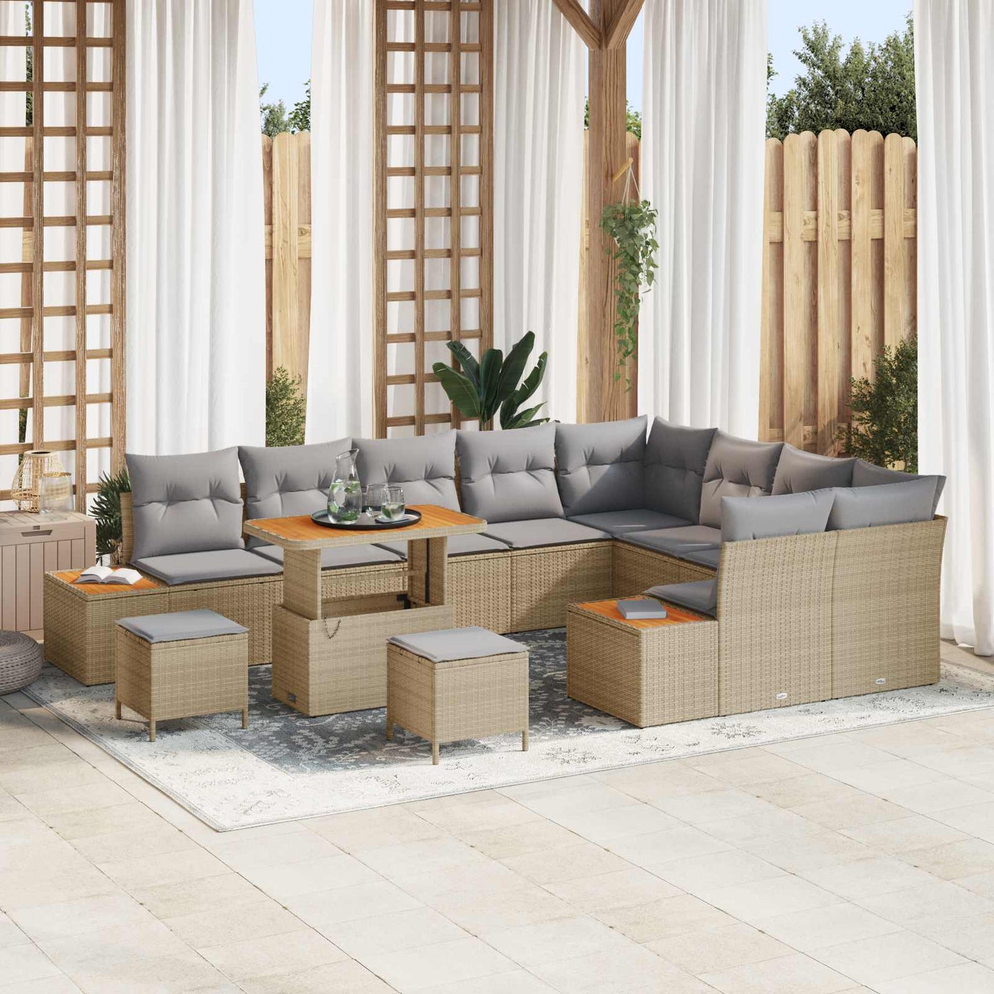 Havesofa Sæt med pude 12 pcs Beige og lys grå
