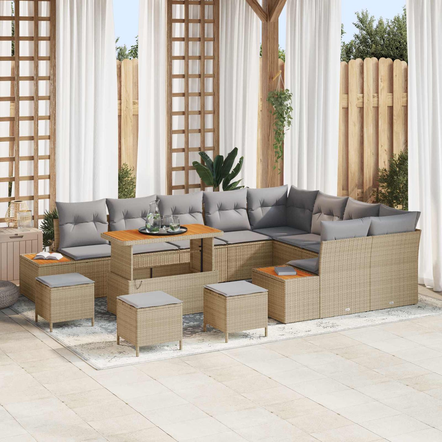Havesofa Sæt med pude 13 pcs Beige og lys grå