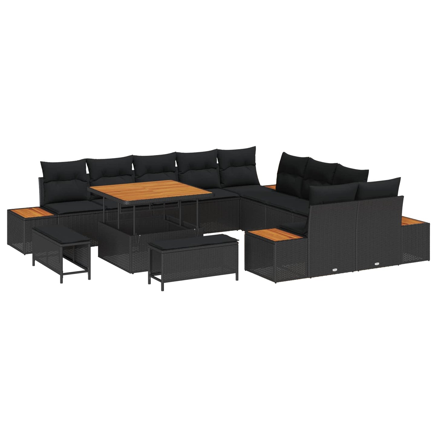 Havesofa Sæt 13 pcs Sort Poly Rattan og Pulverlakeret Stål