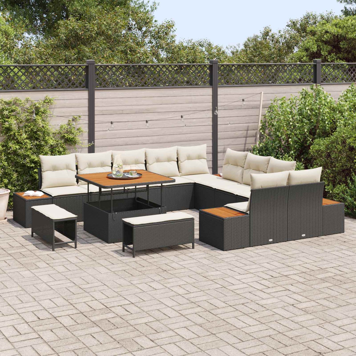 Havesofa Sæt med pude 13 pcs Sort og Cream