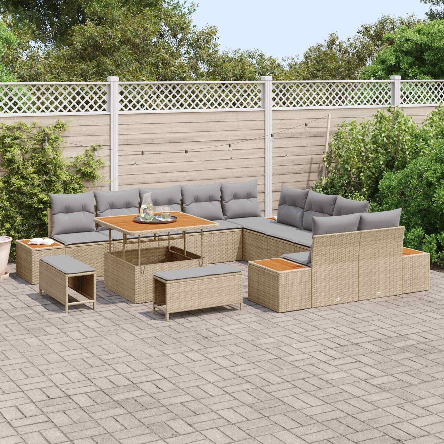 Havesofa Sæt med pude 13 pcs Beige og lys grå
