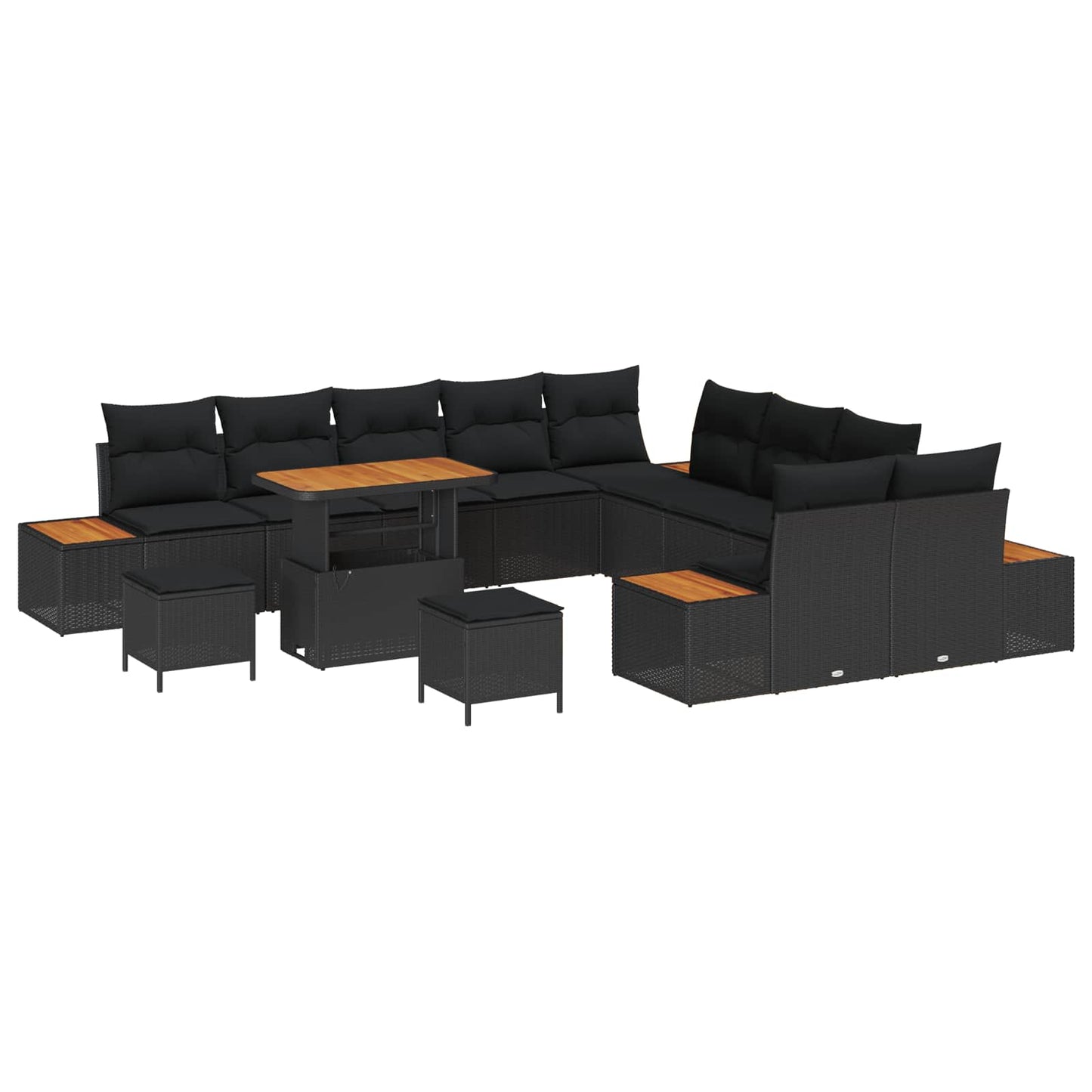 Havesofa Sæt 13 pcs Sort Poly Rattan og Pulverlakeret Stål