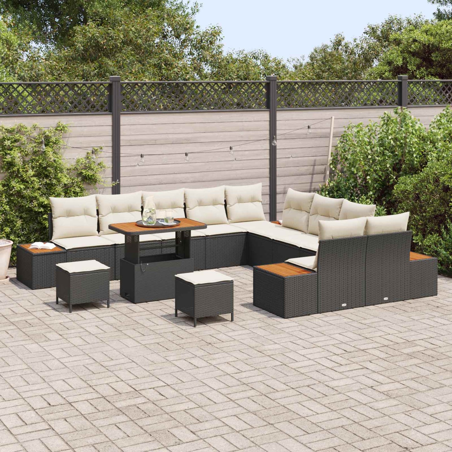 Havesofa Sæt med pude 13 pcs Sort og Cream