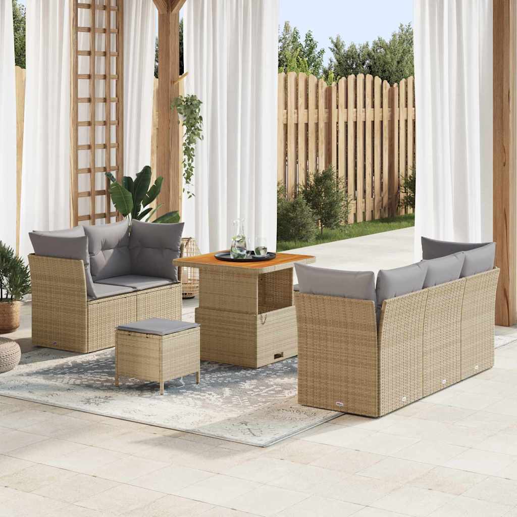 Havesofa Sæt med pude med opbevaring 8 pcs beige og lysegrå