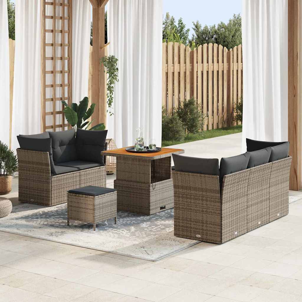 Havesofa Sæt 8 pcs Grå Poly rattan og pulverlakeret stål