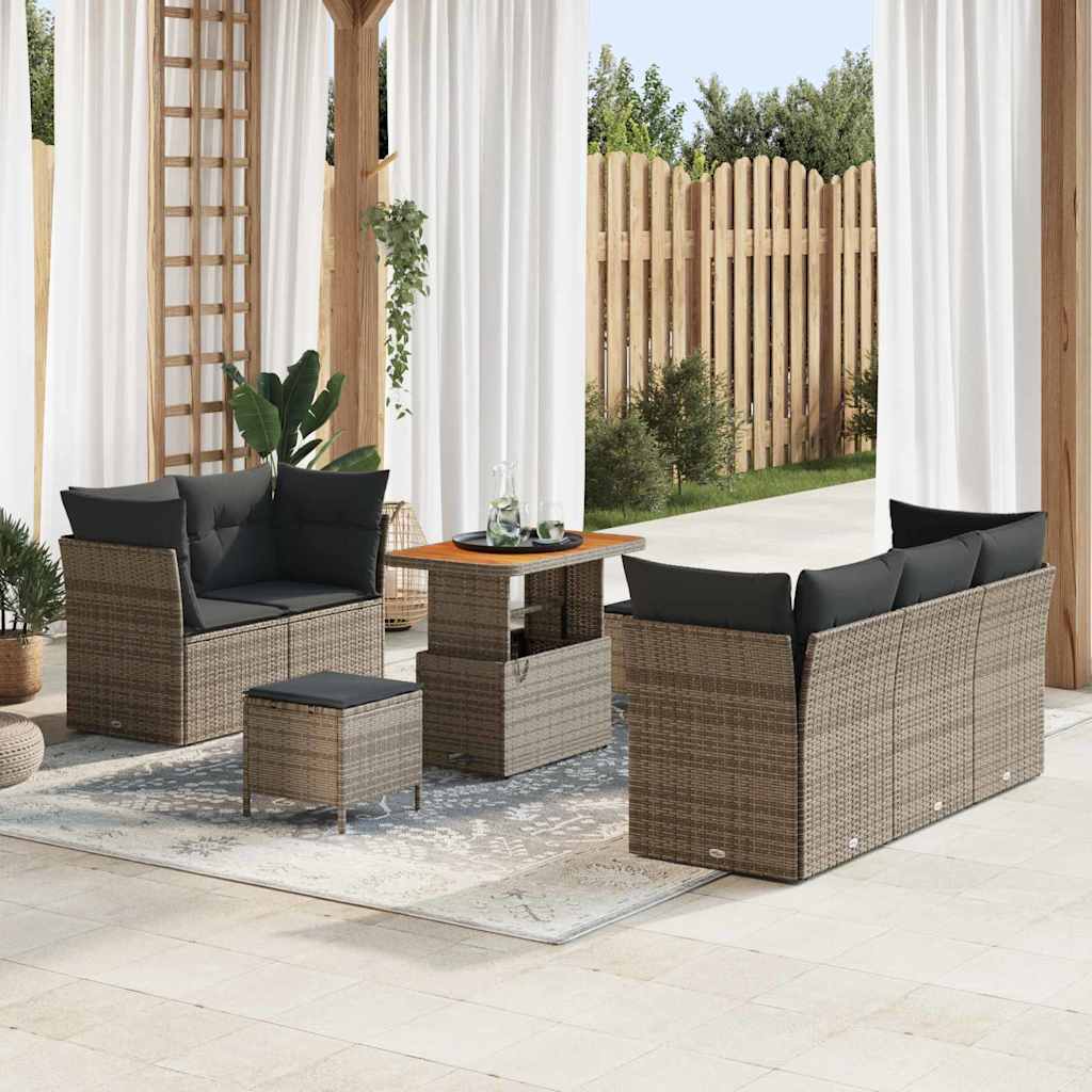 Havesofa Sæt 8 pcs Grå Poly rattan og pulverlakeret stål