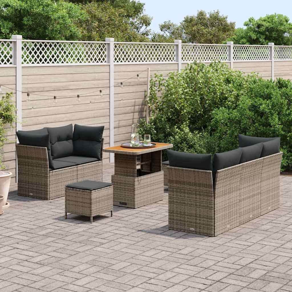 Havesofa Sæt 8 pcs Grå Poly rattan og pulverlakeret stål