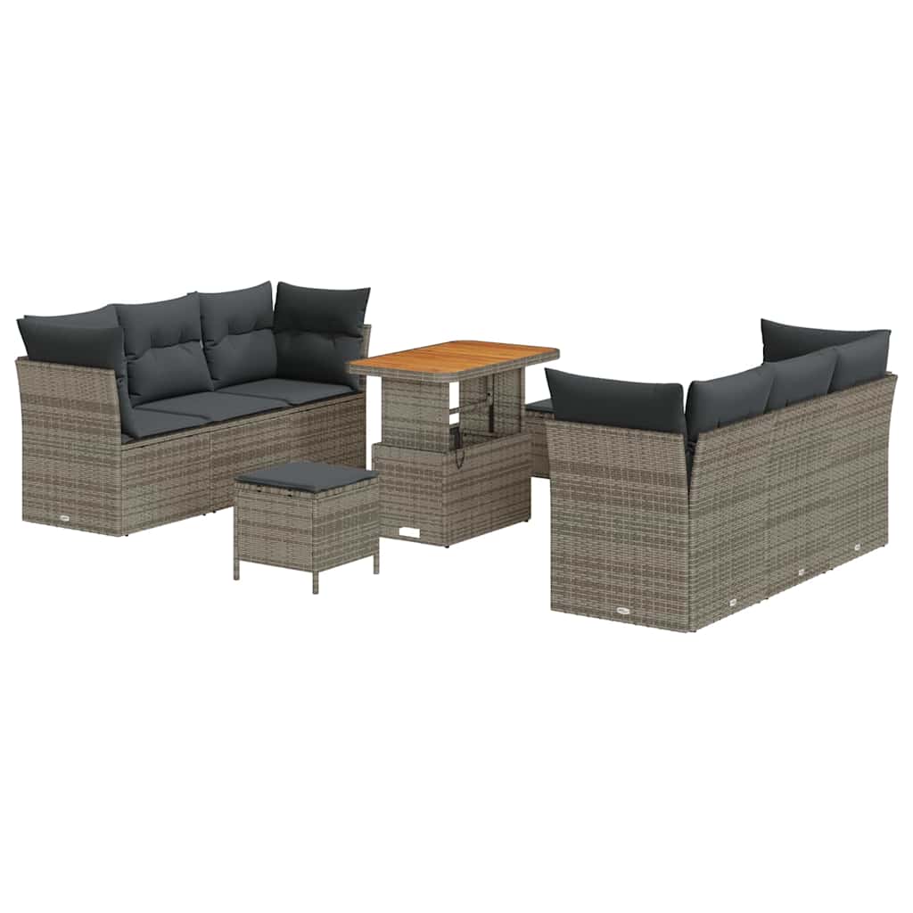 Havesofa Sæt med pude 9 pcs Grå polyrattan