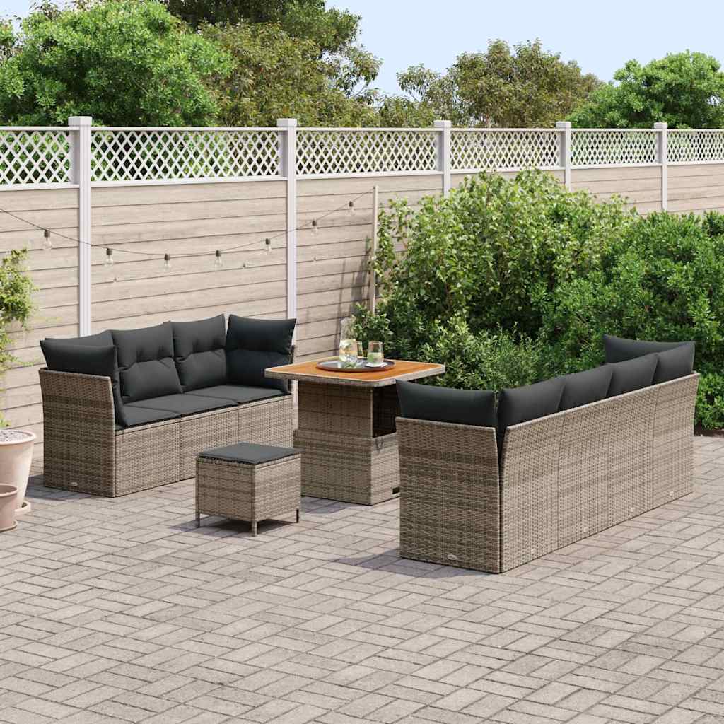 Havesofa Sæt med pude 10 pcs Grå polyrattan