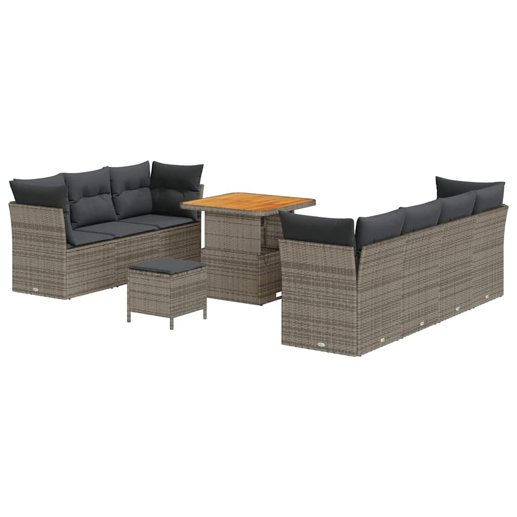 Havesofa Sæt med pude 10 pcs Grå polyrattan