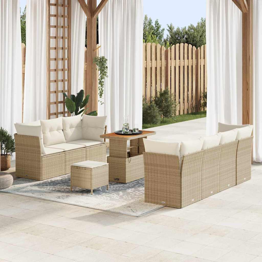 Havesofa Sæt med pude 10 pcs beige og cremefarvet