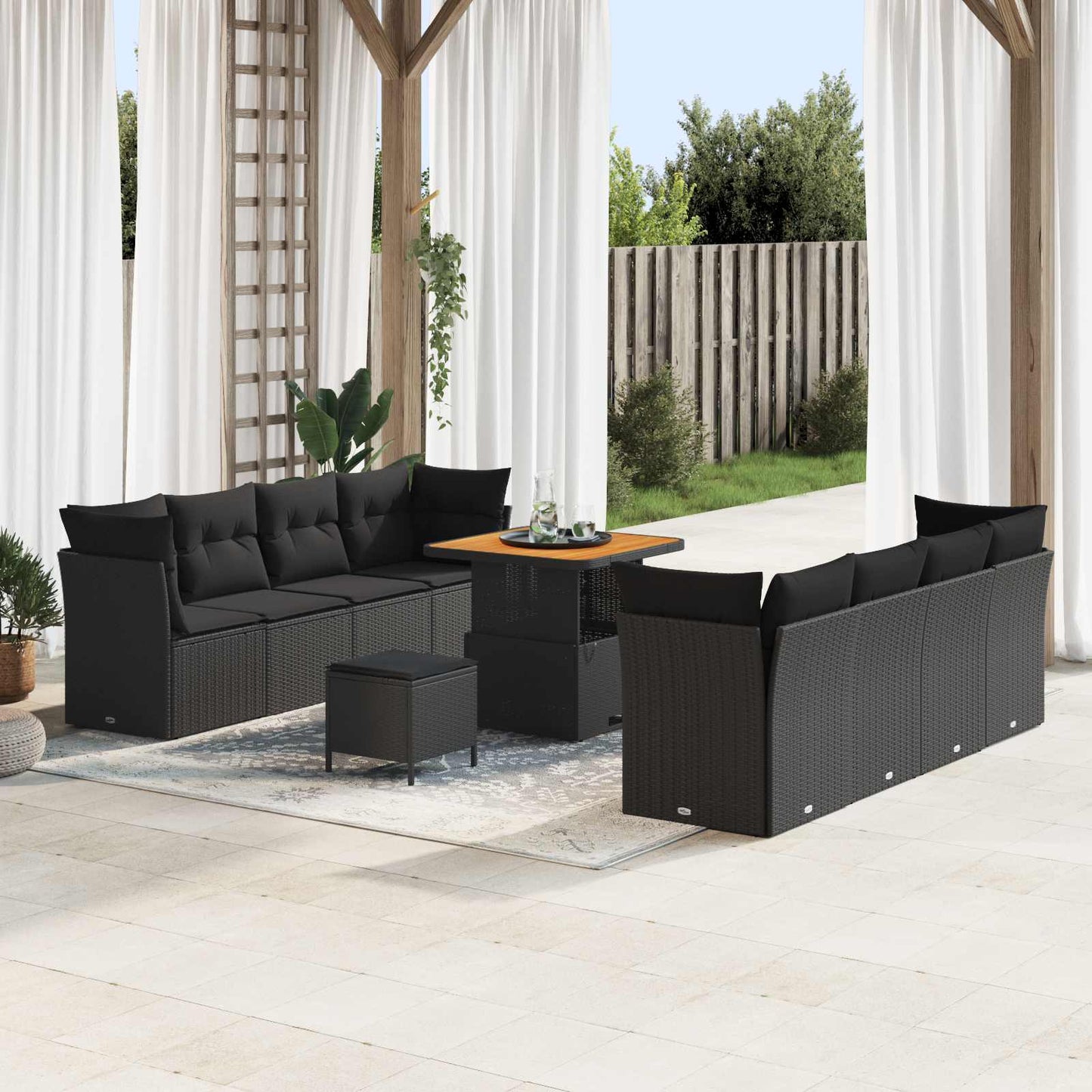 Havesofa Sæt med pude 11 pcs Sort polyrattan