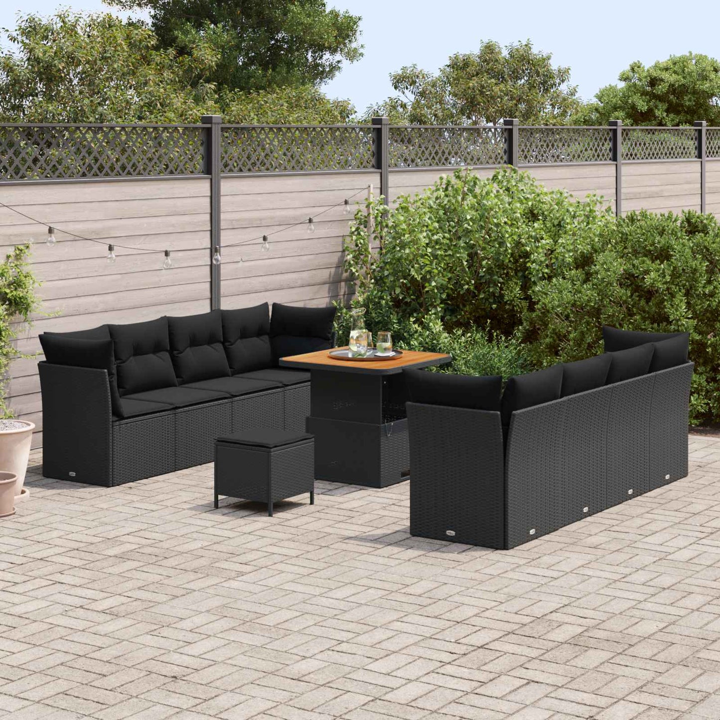 Havesofa Sæt med pude 11 pcs Sort polyrattan