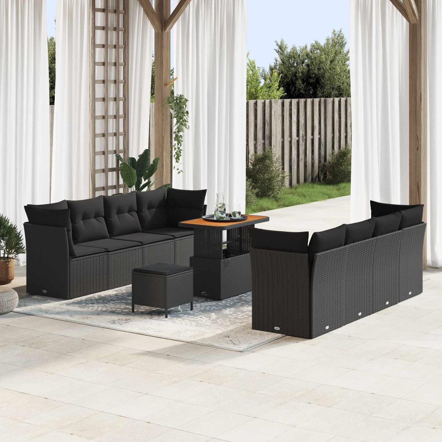 Havesofa Sæt med pude 11 pcs Sort polyrattan