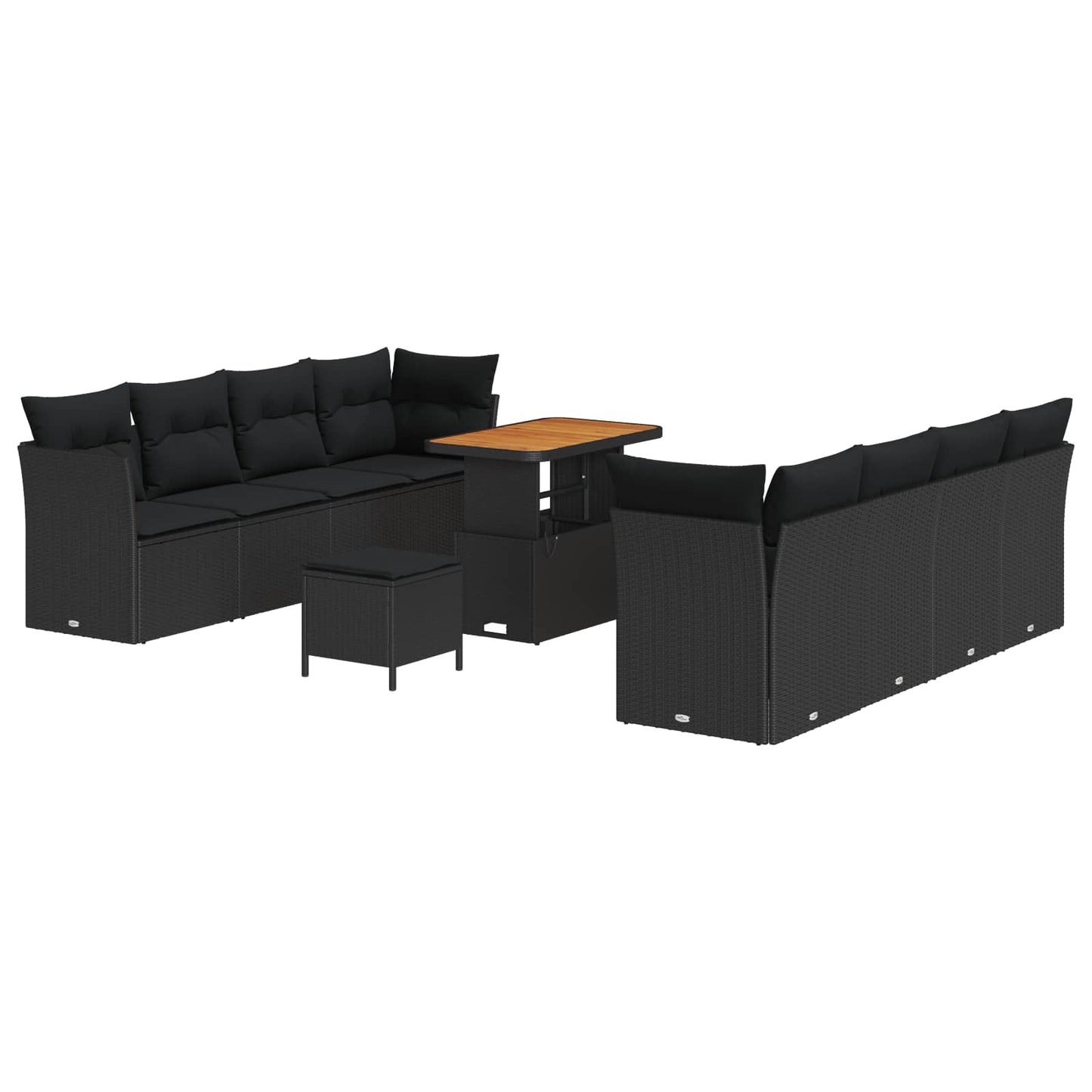 Havesofa Sæt med pude 11 pcs Sort polyrattan