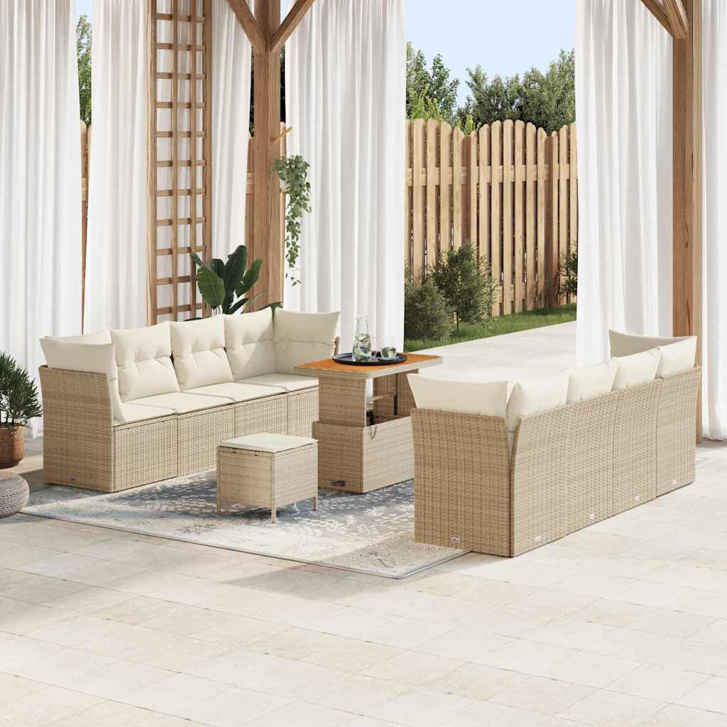 Havesofa Sæt med pude 11 pcs Beige og creme polyrattan