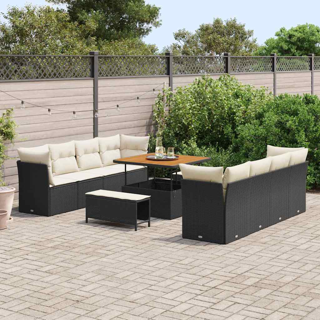 Havesofa Sæt med pude 11 pcs Sort og Cream polyrattan