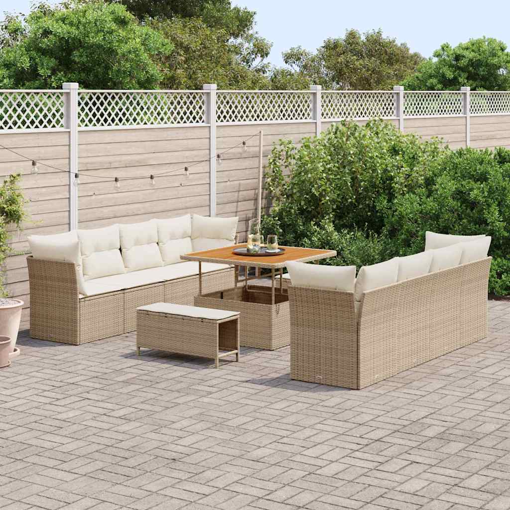 Havesofa Sæt med pude 11 pcs Beige og creme polyrattan