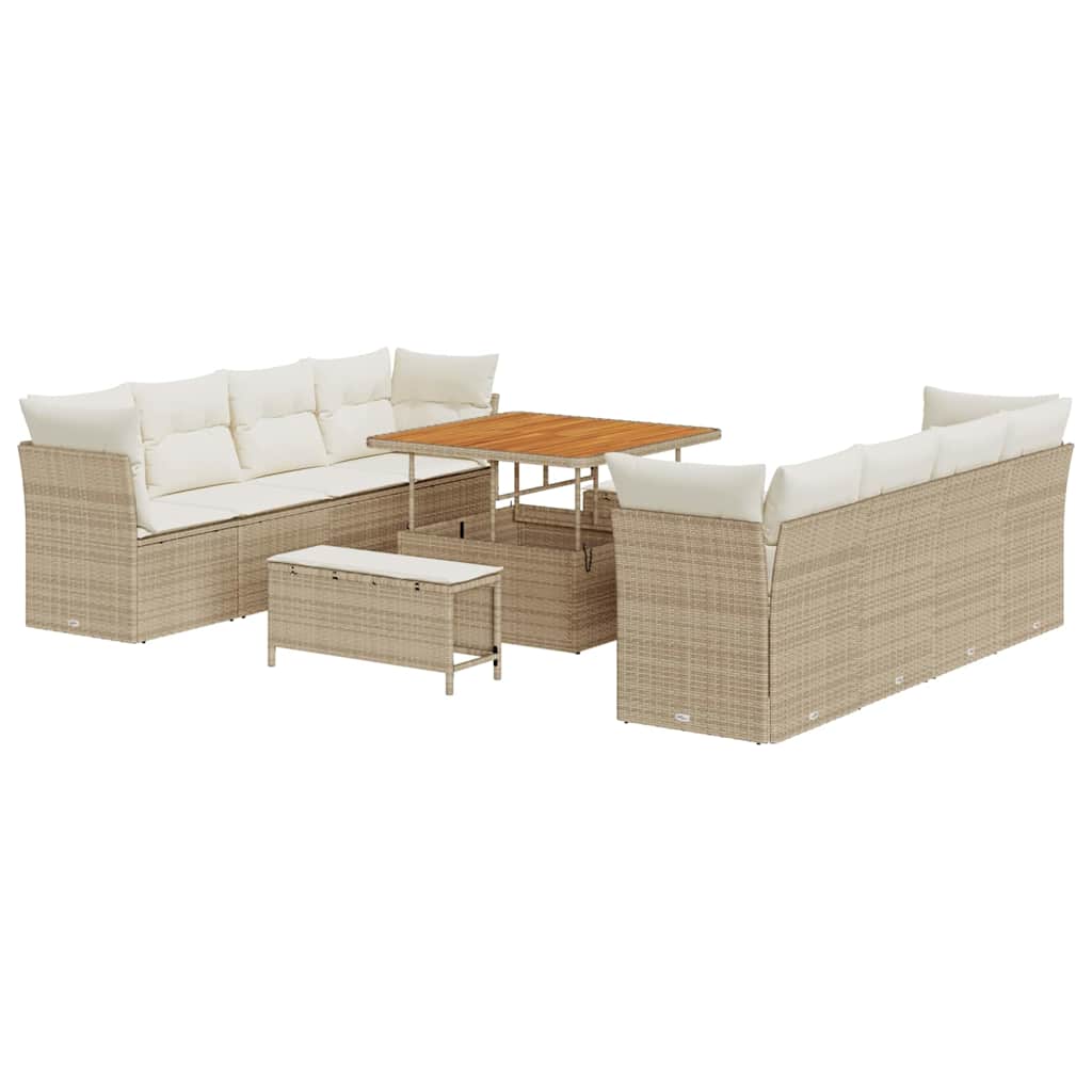 Havesofa Sæt med pude 11 pcs Beige og creme polyrattan