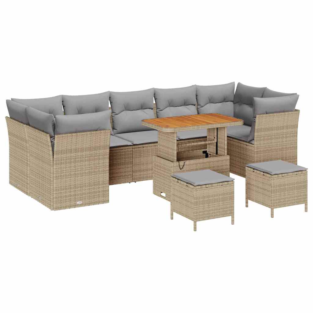 Havesofa Sæt med pude med opbevaring 10 pcs beige og lysegrå