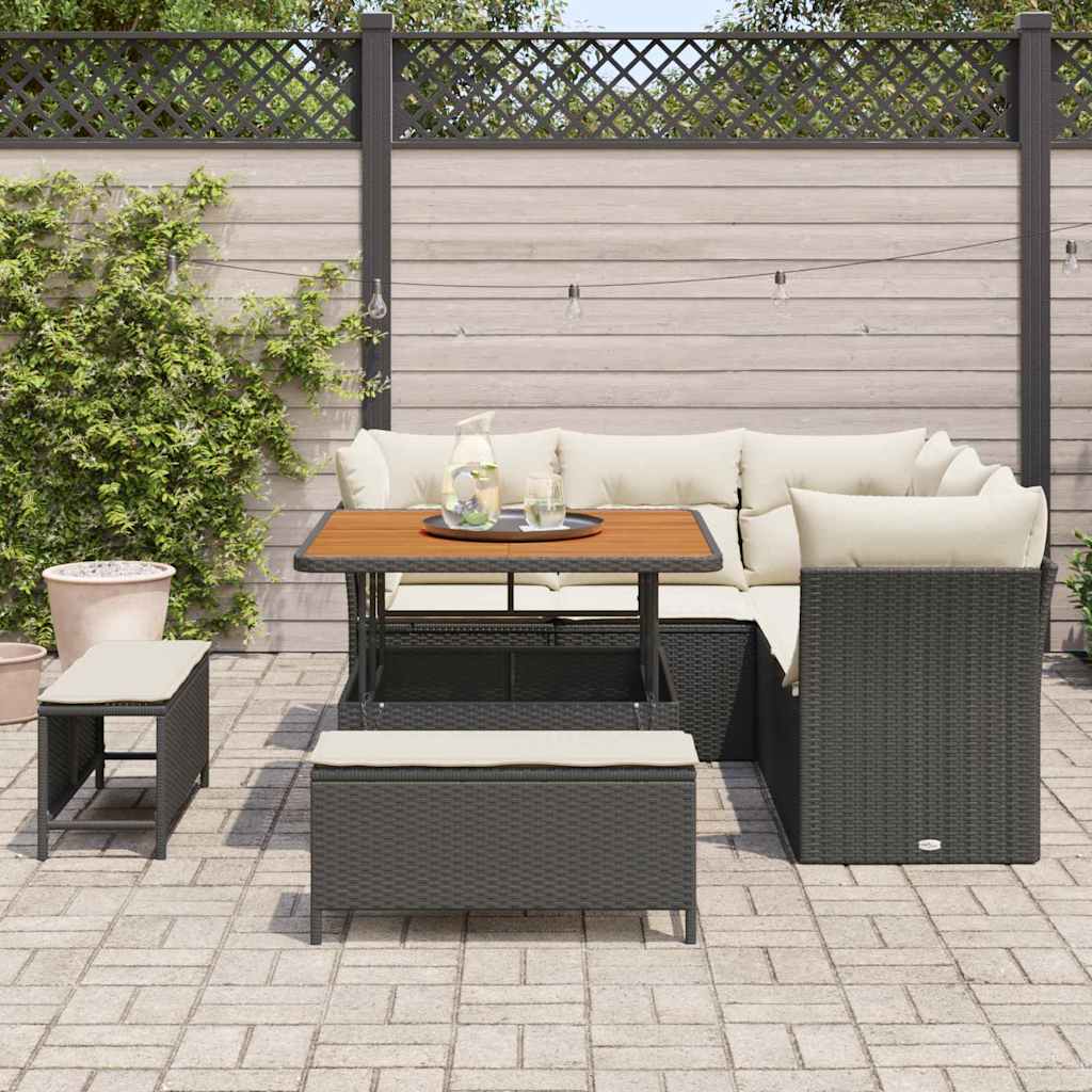 Havesofa Sæt med pude med opbevaring 8 pcs Sort og cremefarvet