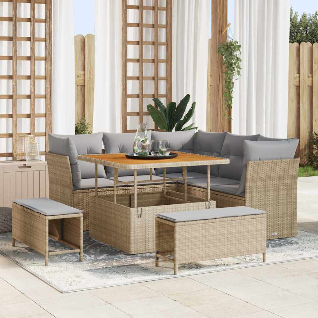 Havesofa Sæt med pude med opbevaring 8 pcs beige og lysegrå