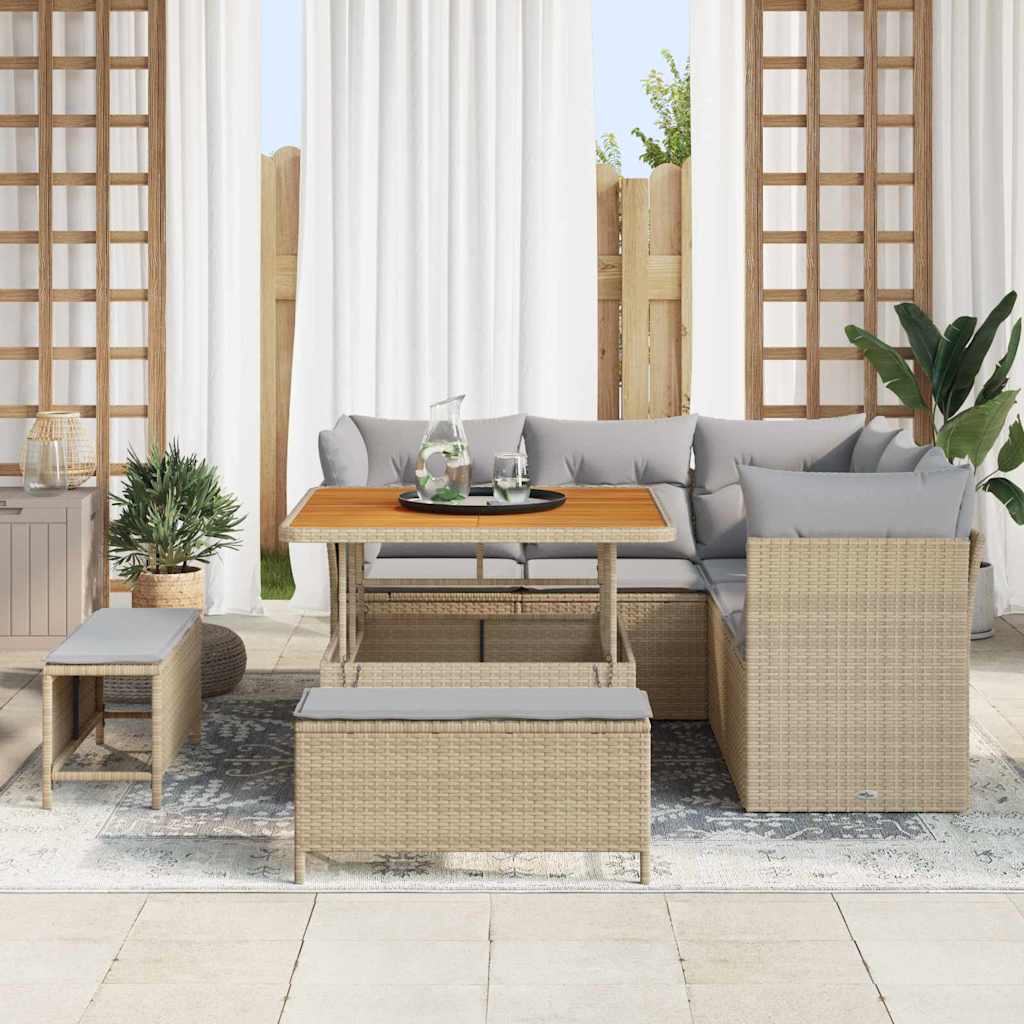 Havesofa Sæt med pude med opbevaring 8 pcs beige og lysegrå