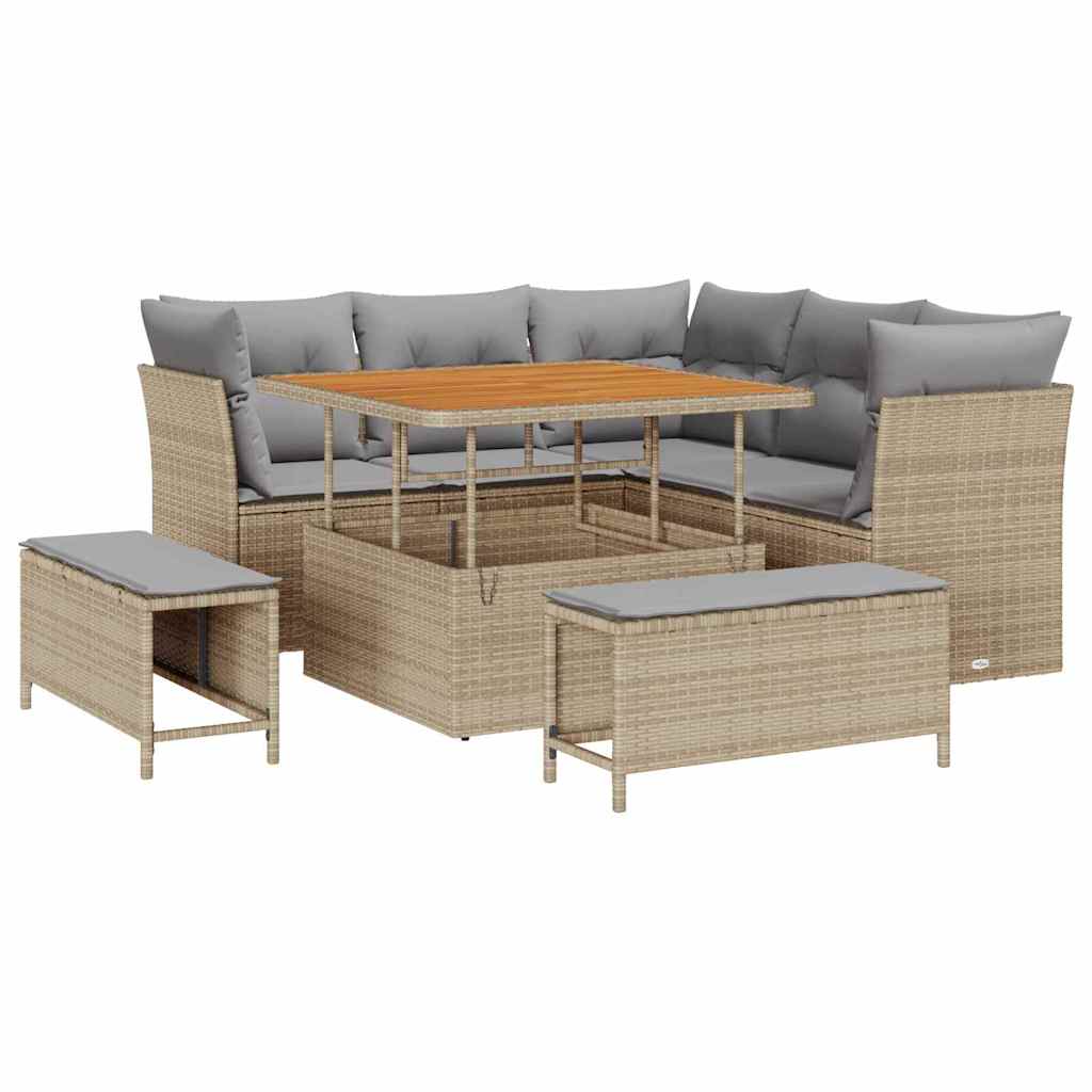 Havesofa Sæt med pude med opbevaring 8 pcs beige og lysegrå