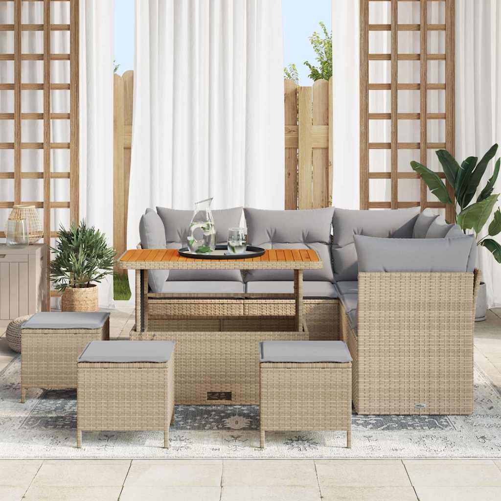 Havesofa Sæt med pude med opbevaring 9 pcs beige og lysegrå