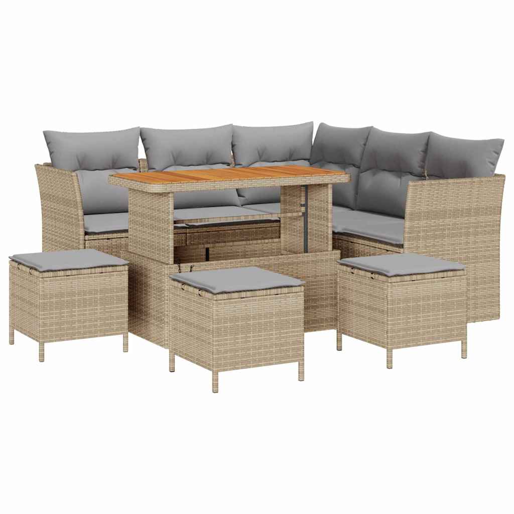 Havesofa Sæt med pude med opbevaring 9 pcs beige og lysegrå
