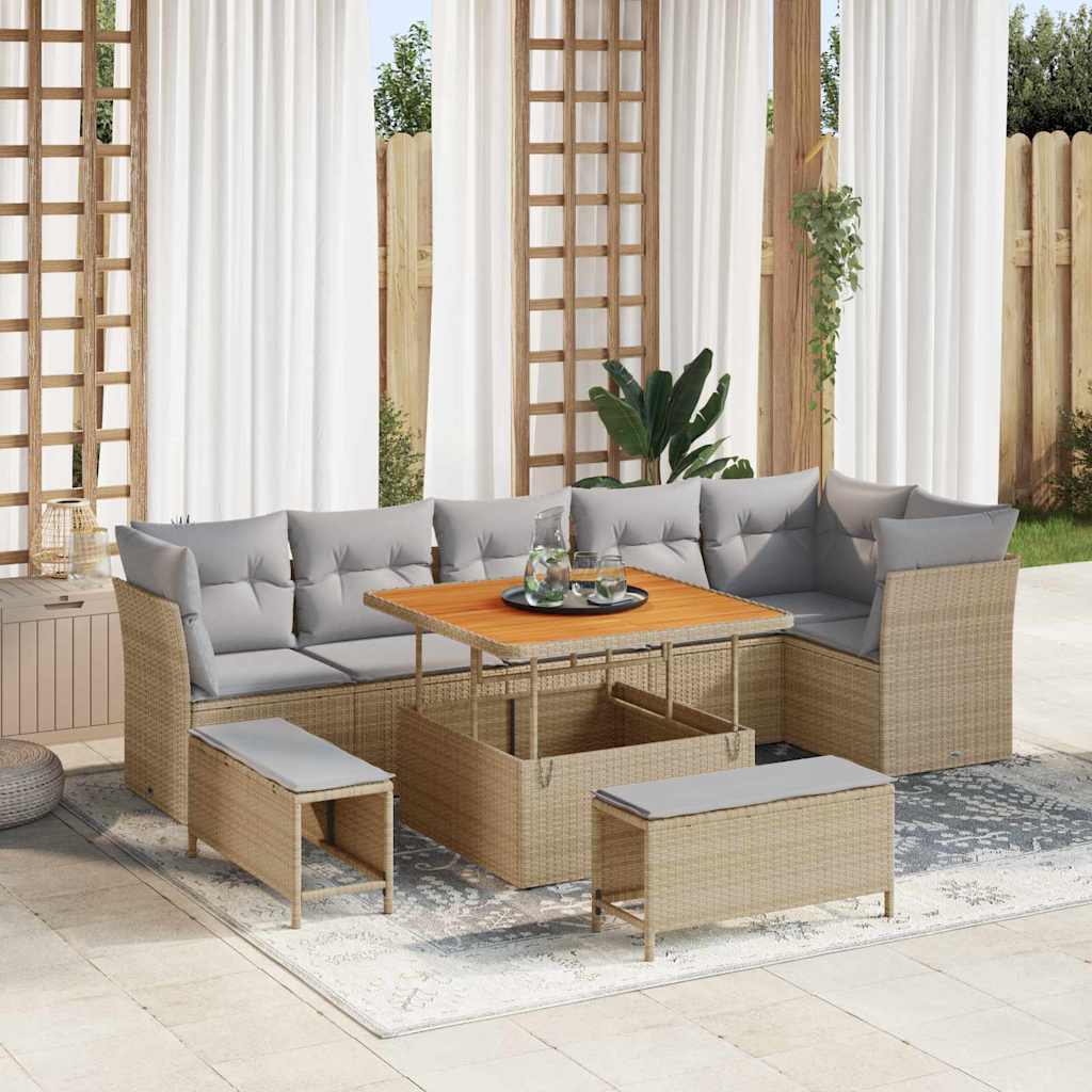 Havesofa Sæt med pude med opbevaring 9 pcs beige og lysegrå