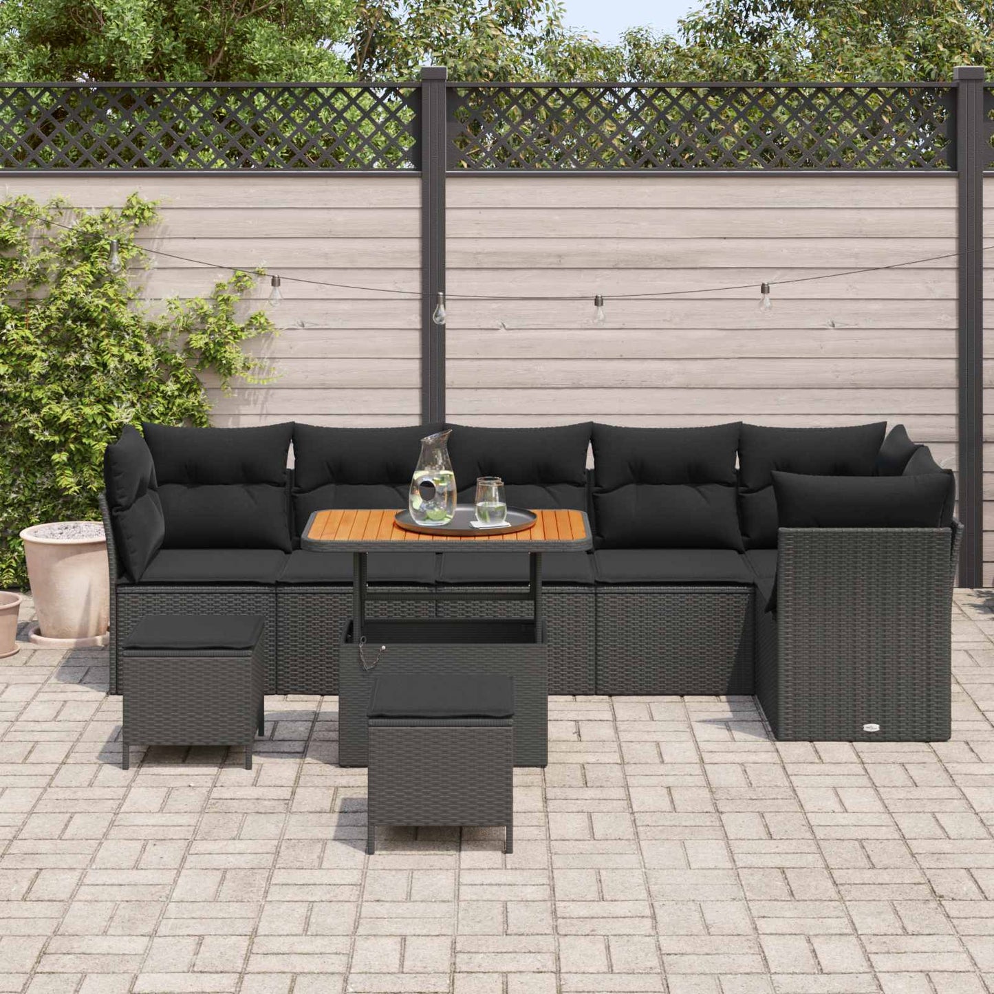 Havesofa Sæt med pude med opbevaring 9 pcs Sort 90 x 55 x 71 cm