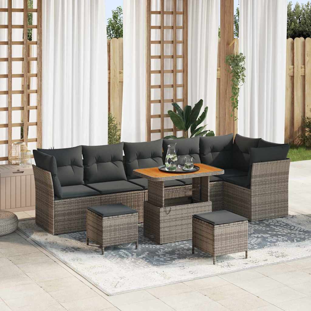Havesofa Sæt 9 pcs Grå Poly rattan og pulverlakeret stål