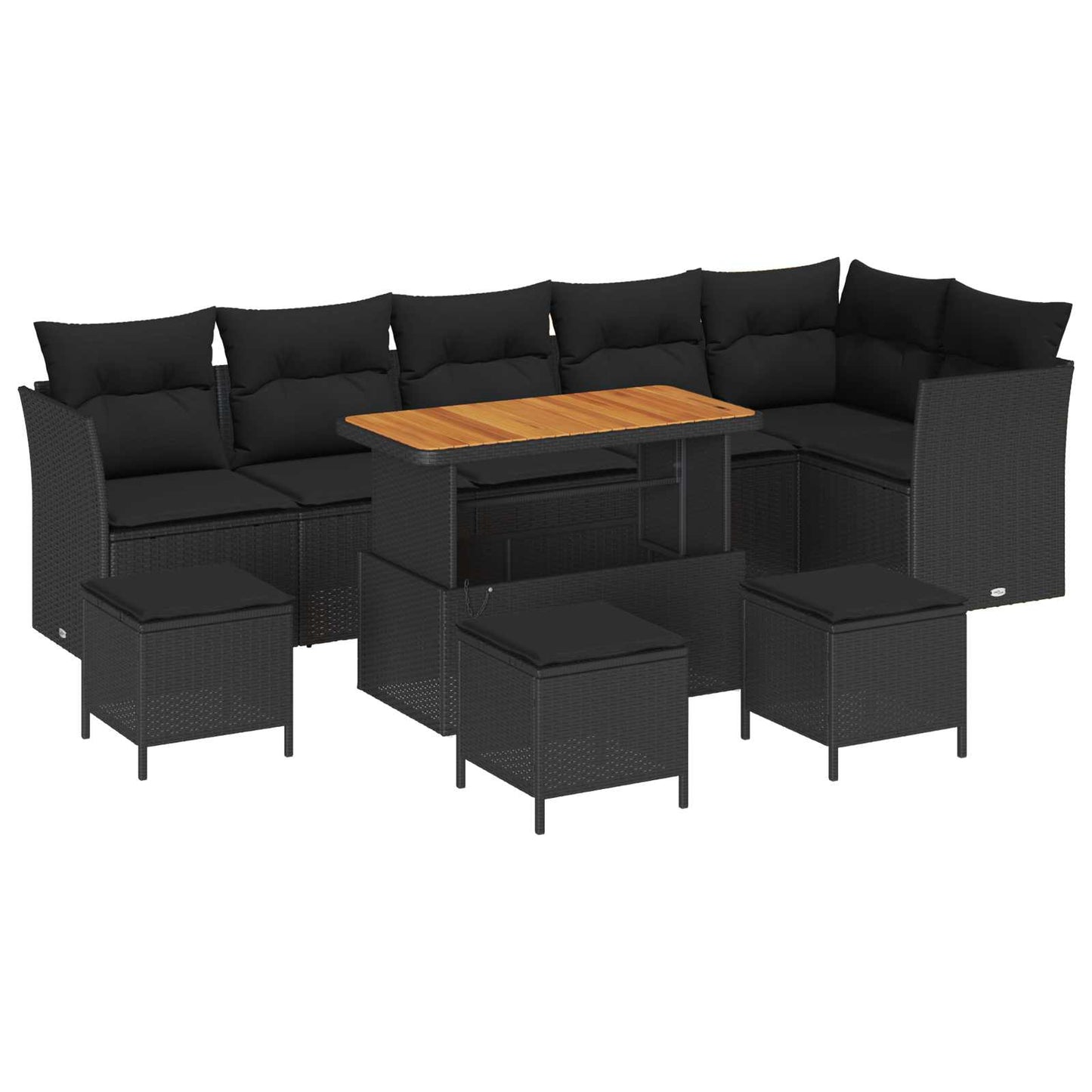 Havesofa Sæt 10 pcs Sort Poly rattan og pulverlakeret stål