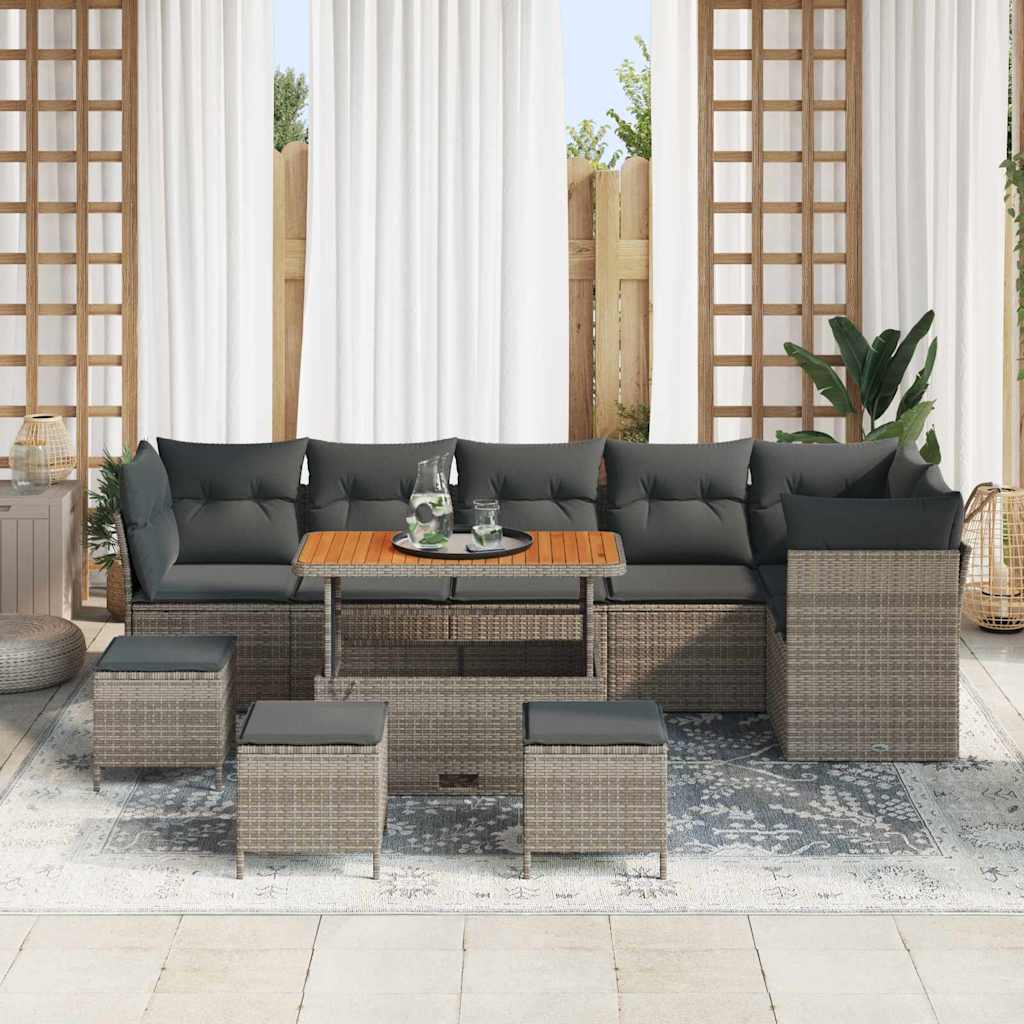 Havesofa Sæt 10 pcs Grå Poly rattan og pulverlakeret stål