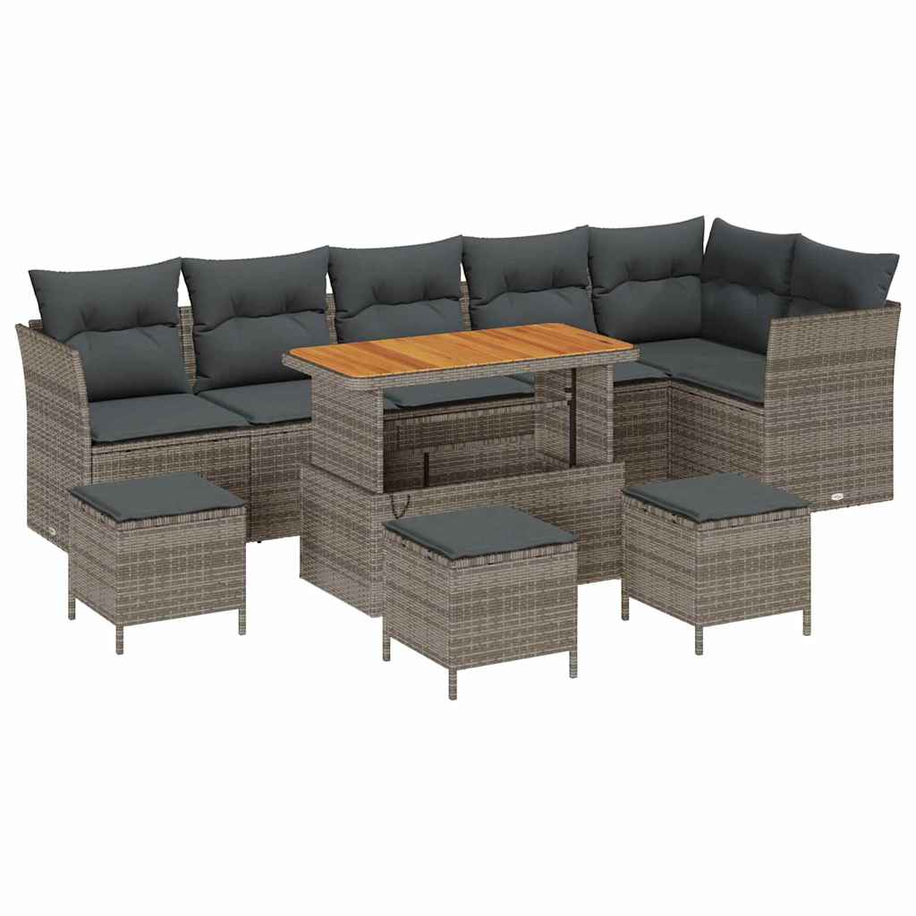 Havesofa Sæt 10 pcs Grå Poly rattan og pulverlakeret stål