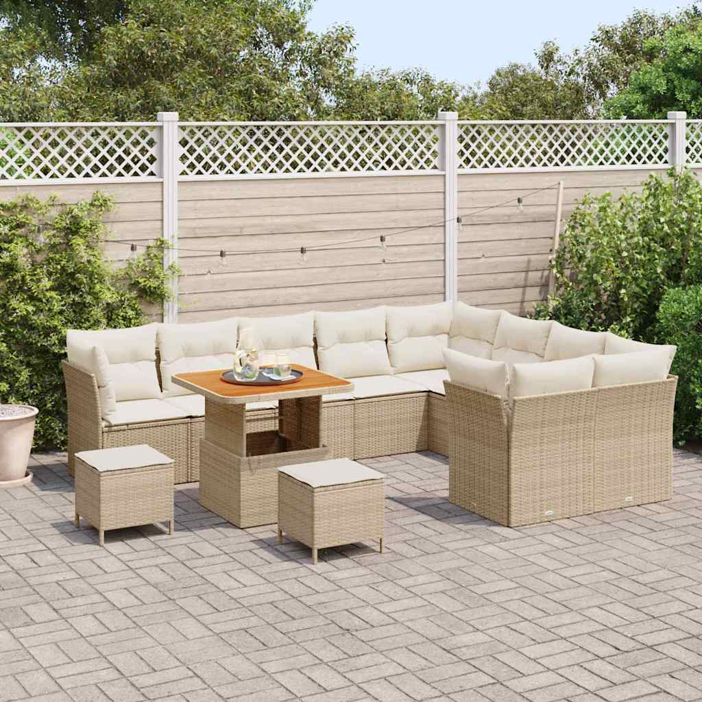 Havesofa Sæt 12 stk. 9-Antal sæder Beige og creme polyrattan