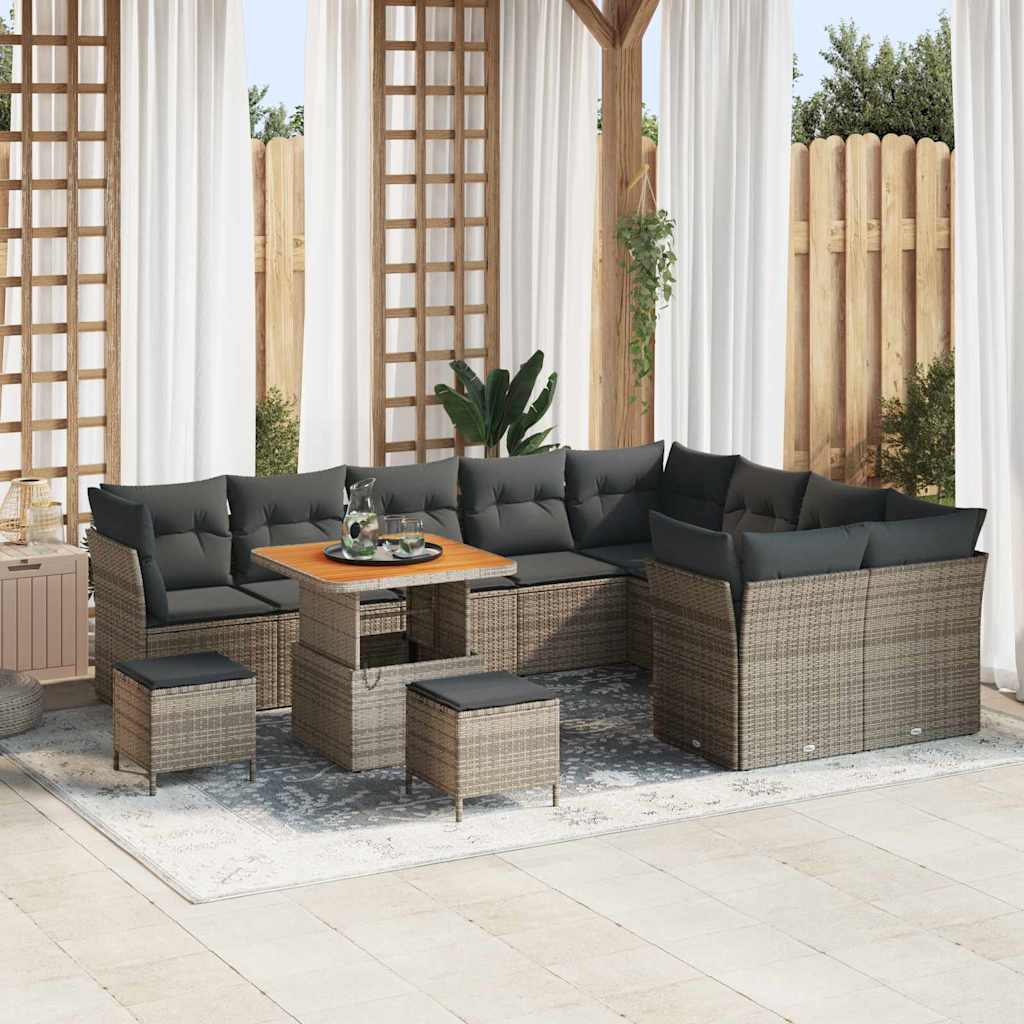 Havesofa Sæt 12 pcs Grå Polyrattan og pulverlakeret stål billede