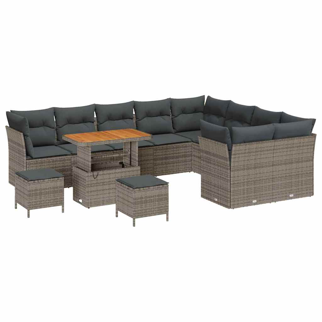 Havesofa Sæt 12 pcs Grå Polyrattan og pulverlakeret stål
