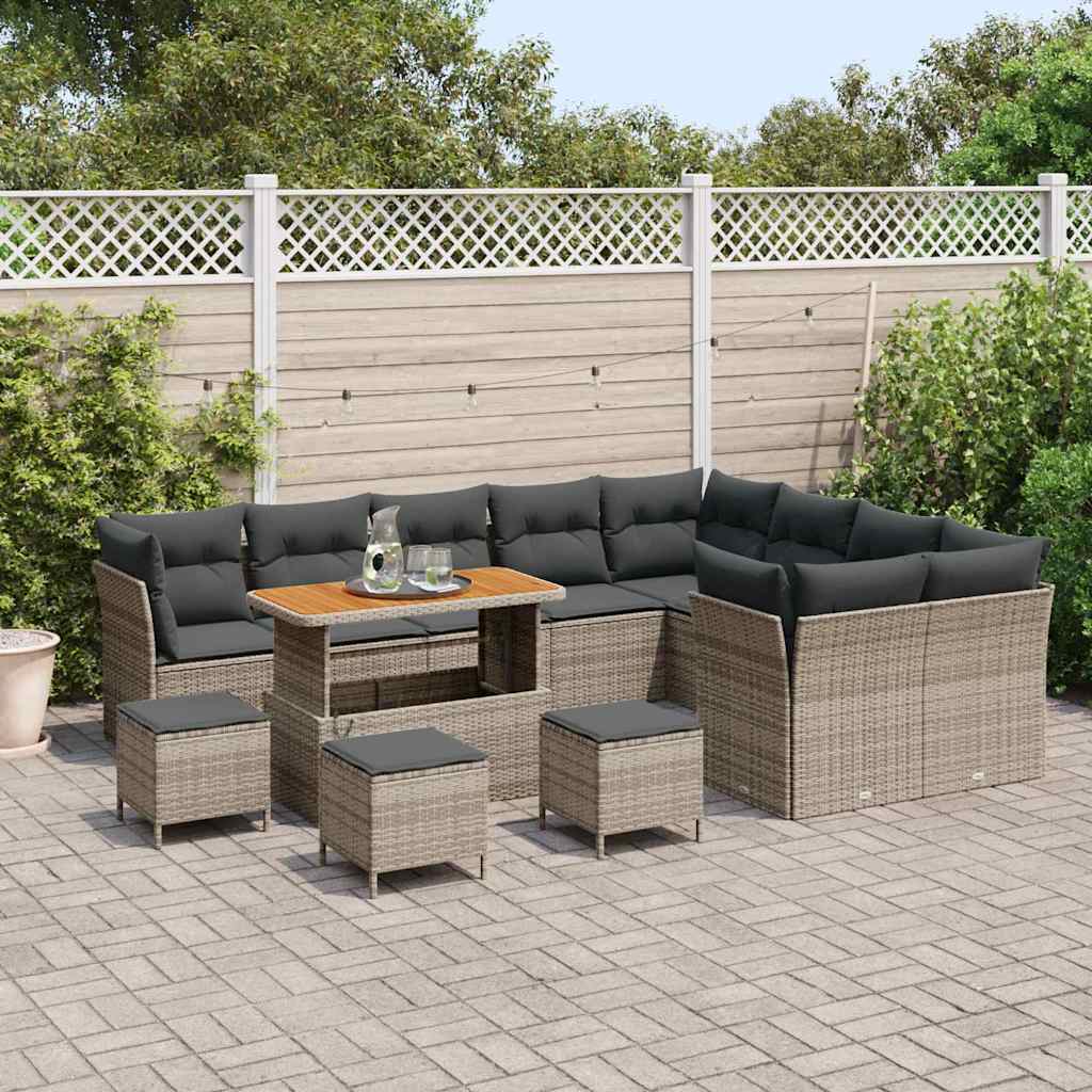 Havesofa Sæt 13 pcs Grå Polyrattan og pulverlakeret stål