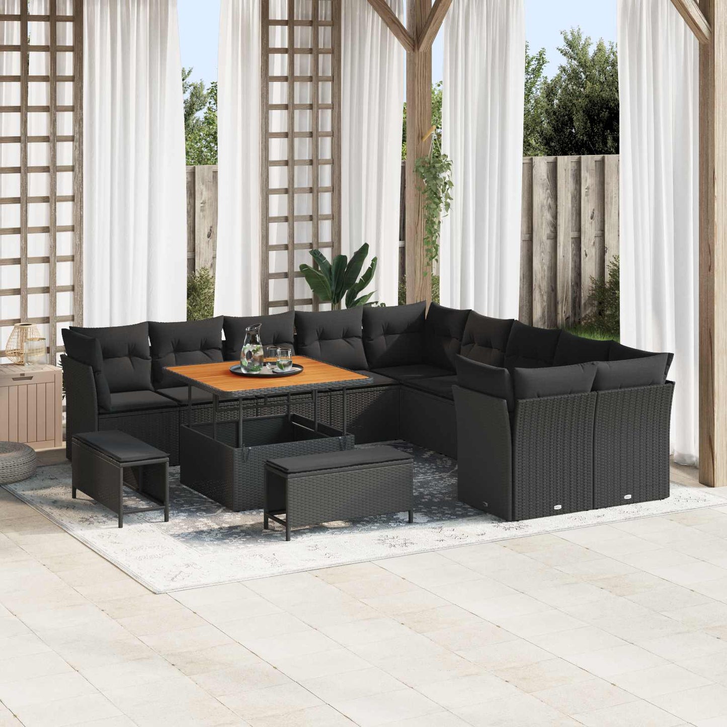 Havesofa Sæt med pude 13 pcs Sort polyrattan
