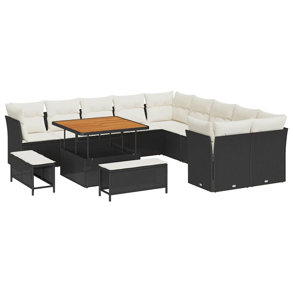 Havesofa Sæt med pude 13 pcs Sort og Cream polyrattan