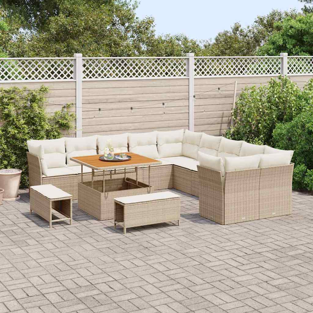 Havesofa Sæt med pude 13 pcs Beige og creme polyrattan