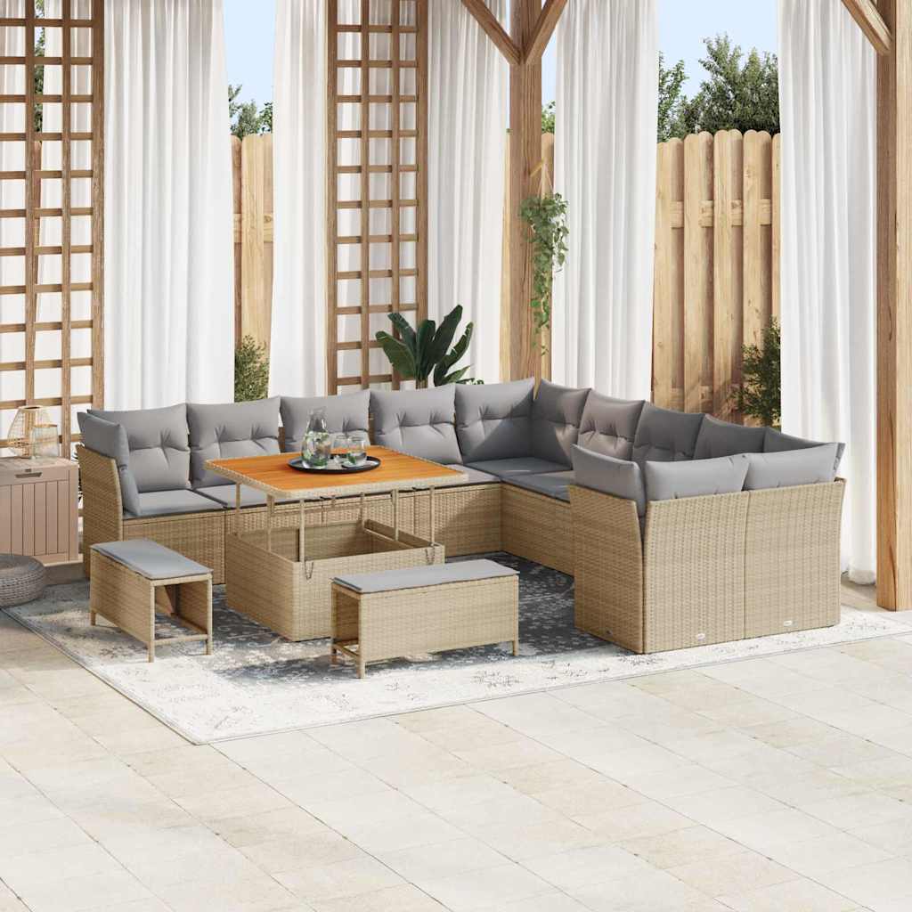 Havesofa Sæt med pude 13 pcs Beige og lys grå polyrattan