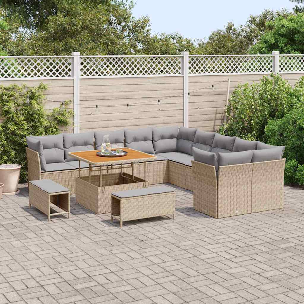 Havesofa Sæt med pude 13 pcs Beige og lys grå polyrattan