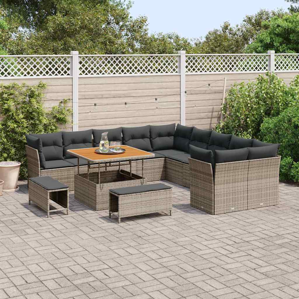 Havesofa Sæt med pude 13 pcs Grå polyrattan